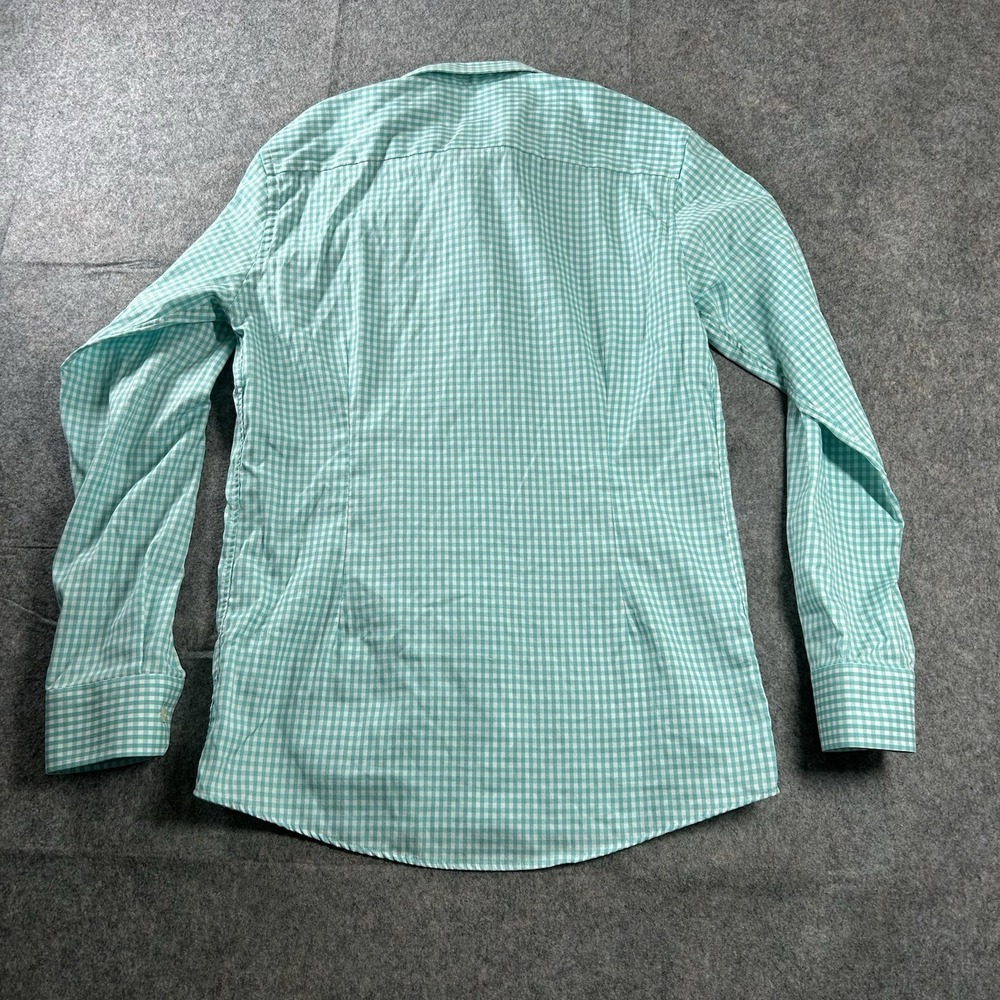ETON Slim Fit Shirt Mens 42 16.5 Green Gingham Plaid Cotton Mitered Cuff - Picture 10 of 10